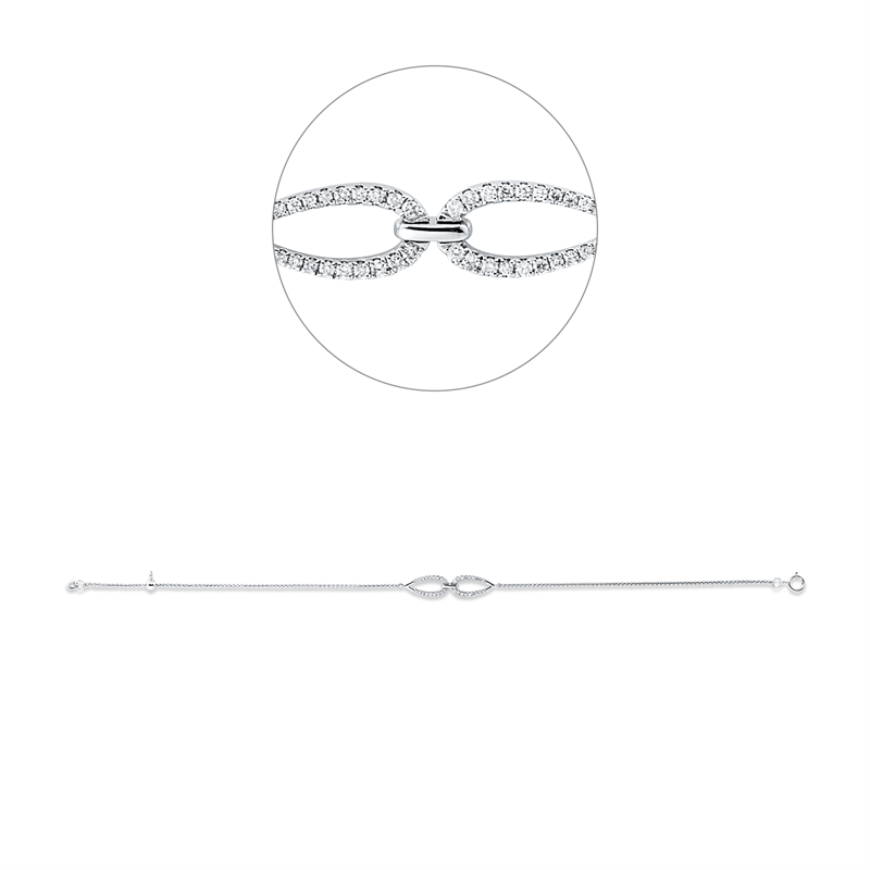 Armband 18 kt WG, adjustable chain with silicon, 36 Brill. 0,13 ct, TW-si