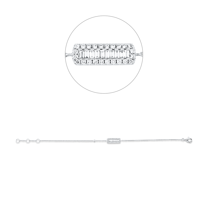 Armband 18 kt WG, mit ZÖ 16 + 17 cm, 10 Bag. 0,15 ct, F-vsi, 25 Brill. 0,20 ct, TW-si