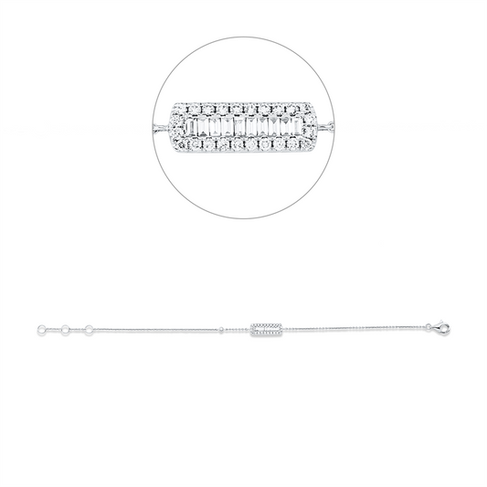 Armband 18 kt WG, mit ZÖ 16 + 17 cm, 10 Bag. 0,15 ct, F-vsi, 25 Brill. 0,20 ct, TW-si