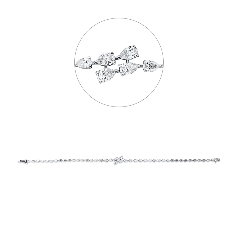 Armband 18 kt WG, 4 Tropfen 0,43 ct, E-vsi/si, 18 Tropfen 1,23 ct, E-vsi/si