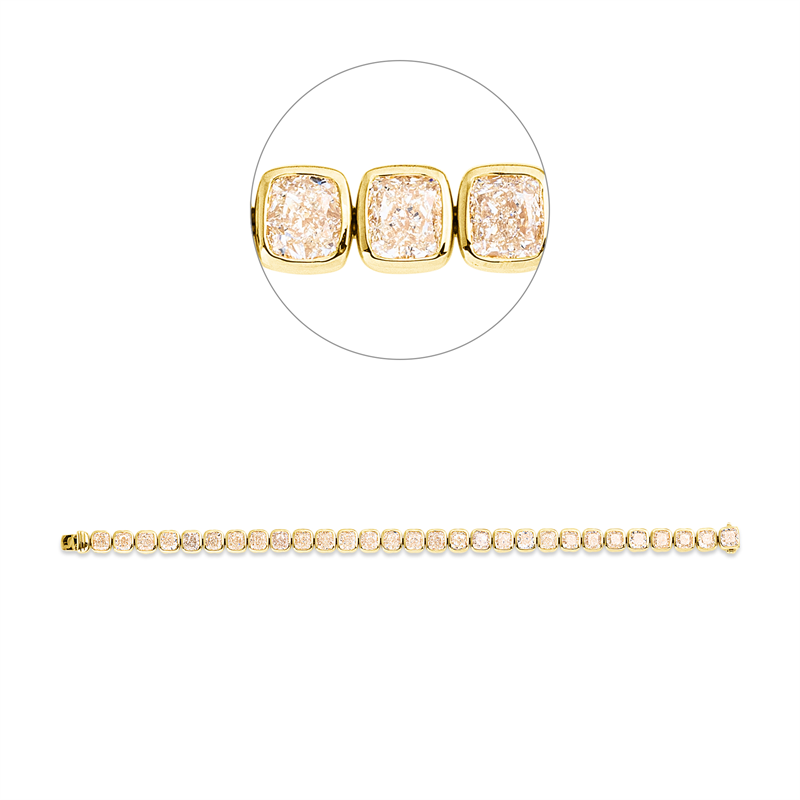 Armband 18 kt GG, 29 Cushion 21,25 ct, gelb