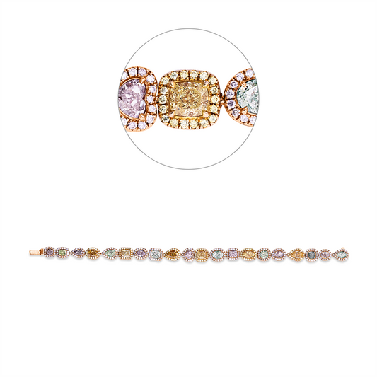 Armband 18kt, GIAx20 pcs, 335 Fant-Schl. 5,90 ct, fancy-vvs/vs, 11 Fant-Schl. 5,18 ct, fancy-si/pi