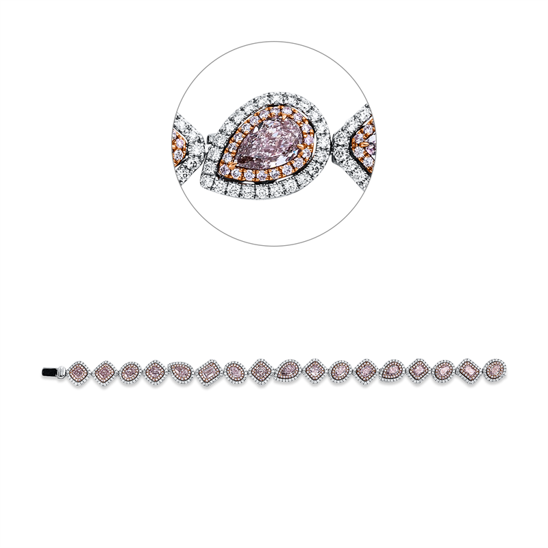 Armband 18 kt WG+RG, 372 Brill. 2,35 ct, TW-si, 17 Fant-Schl. 7,57 ct, pink, 284 Brill. 1,13 ct, pink