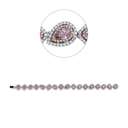 Armband 18 kt WG+RG, 372 Brill. 2,35 ct, TW-si, 17 Fant-Schl. 7,57 ct, pink, 284 Brill. 1,13 ct, pink