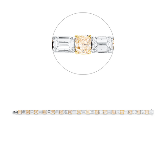 Armband 18 kt WG+GG, 16 Sm.schliff 11,73 ct, TW-si, 16 Cushion 11,75 ct, gelb