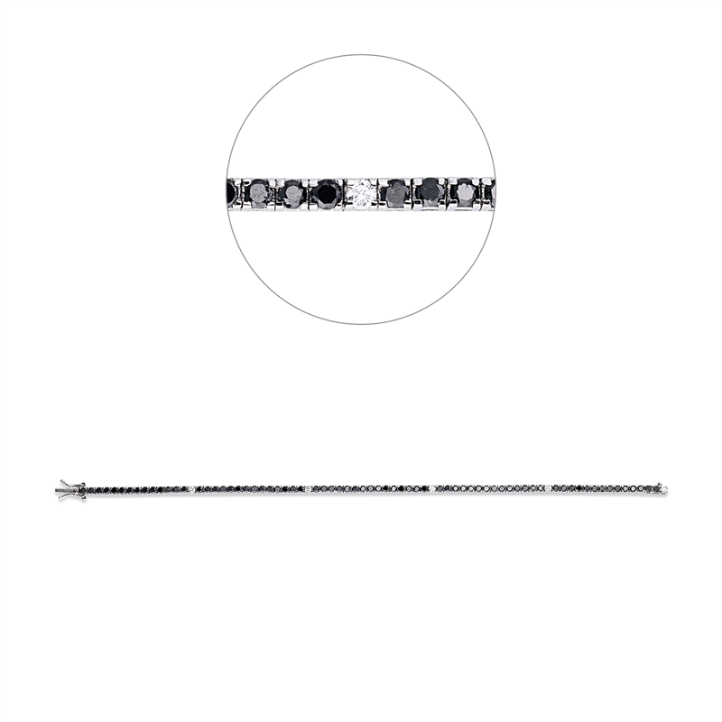 Armband 18 kt WG, 4 Brill. 0,17 ct, TW-si, 70 Brill. 1,59 ct, schwarz