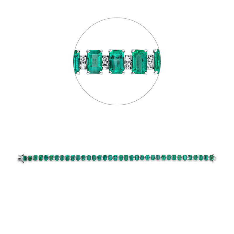 Armband 18 kt WG, 74 Brill. 0,81 ct, TW-si, 36 Smaragde 10,50 ct grün
