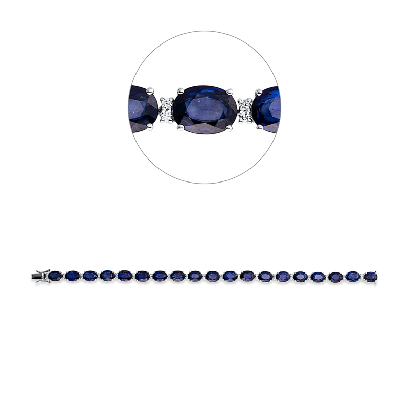 Armband 18 kt WG, 38 Brill. 0,35 ct, TW-si, 19 Saphire 25,75 ct blau