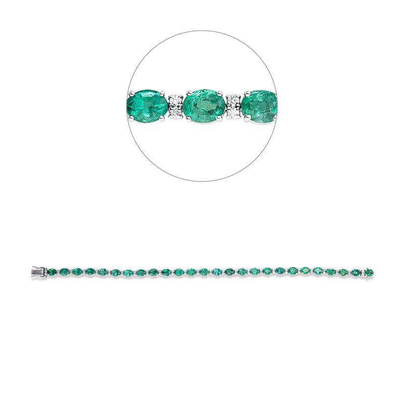 Armband 18 kt WG, 54 Brill. 0,60 ct, TW-si, 26 Smaragde 9,70 ct grün