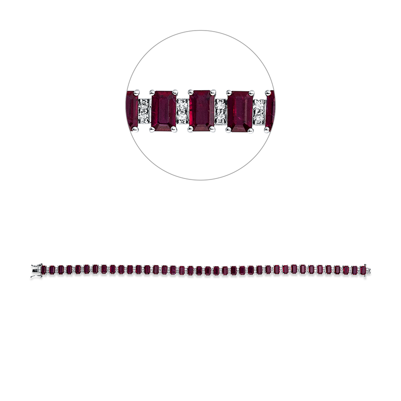 Armband 18 kt WG, 78 Brill. 0,74 ct, TW-si, 38 Rubine 10,45 ct rot