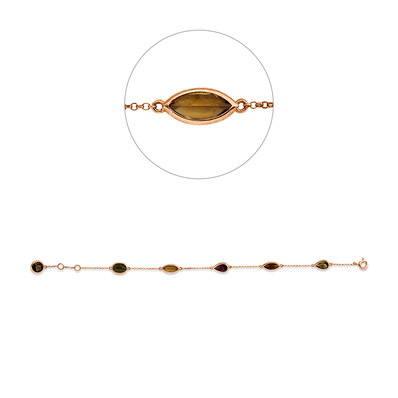 Armband 18 kt RG, mit ZÖ 15 cm, 6 Farbsteine 3,84 ct multicolor