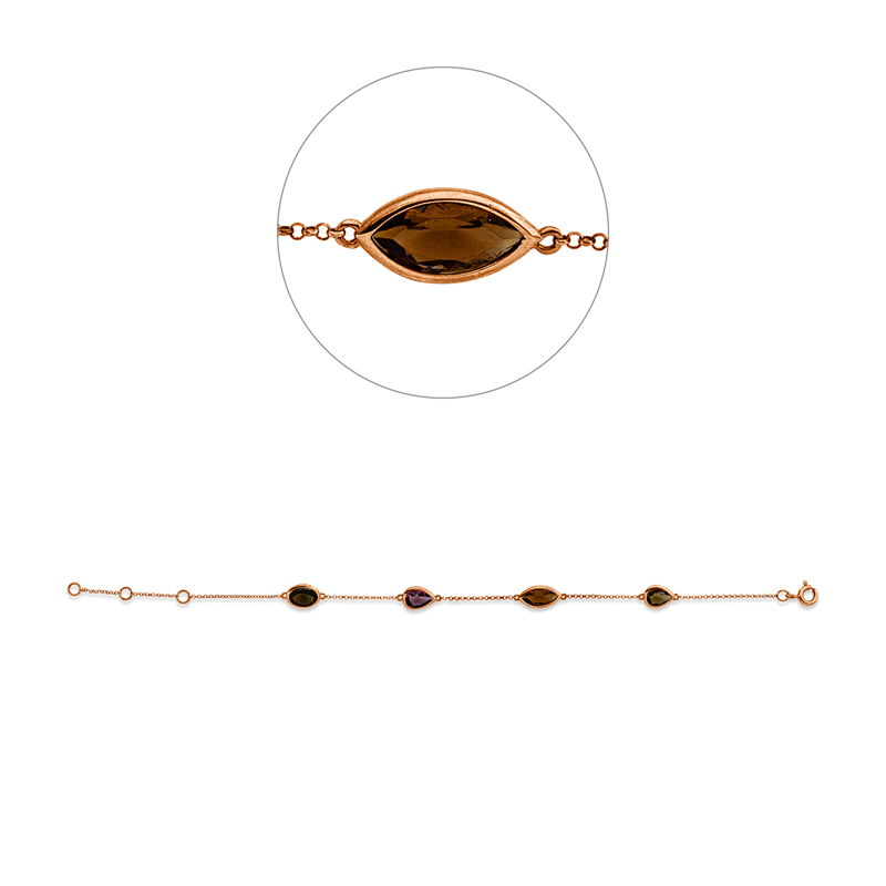 Armband 18 kt RG, mit ZÖ 15 cm, 4 Farbsteine 2,36 ct multicolor