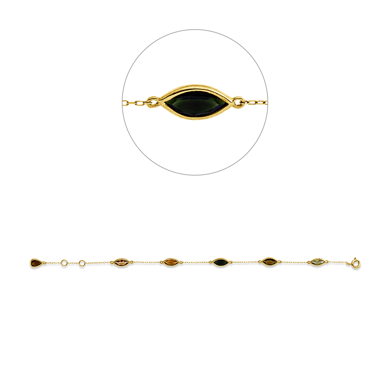 Armband 18 kt GG, mit ZÖ 15 cm, 6 Farbsteine 2,55 ct multicolor