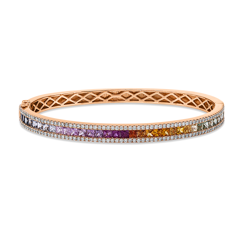 Armreif 18 kt RG, 142 Brill. 0,92 ct, TW-si, 36 Saphire 3,83 ct multicolor