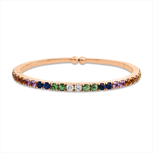 Armreif 18 kt RG, 2 Brill. 0,31 ct, TW-vsi/si, 24 Saphire 4,27 ct fancy