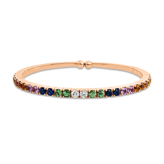 Armreif 18 kt RG, 2 Brill. 0,31 ct, TW-vsi/si, 24 Saphire 4,27 ct fancy