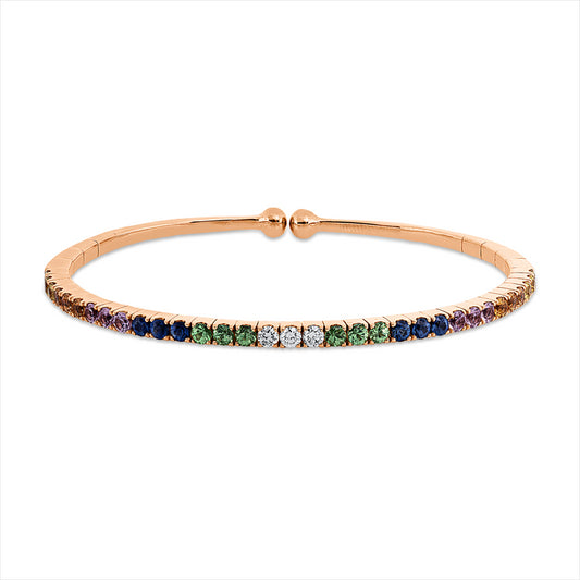 Armreif 18 kt RG, 3 Brill. 0,19 ct, TW-vsi/si, 30 Saphire 2,51 ct fancy