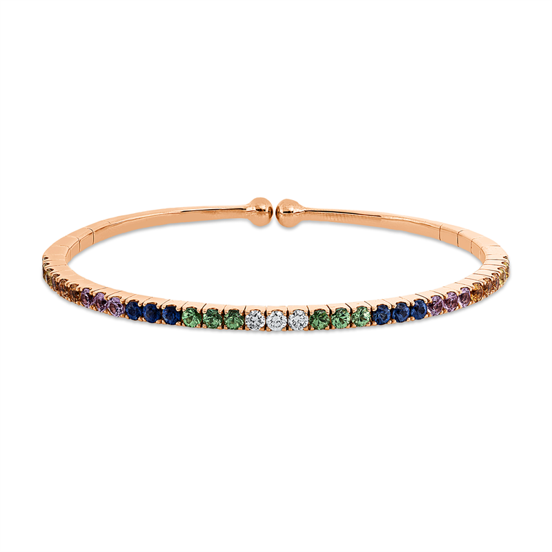 Armreif 18 kt RG, 3 Brill. 0,19 ct, TW-vsi/si, 30 Saphire 2,51 ct fancy