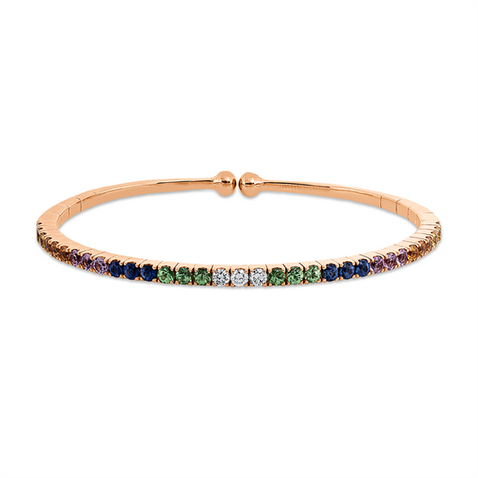 Armreif 18 kt RG, 3 Brill. 0,19 ct, TW-vsi/si, 30 Saphire 2,51 ct fancy