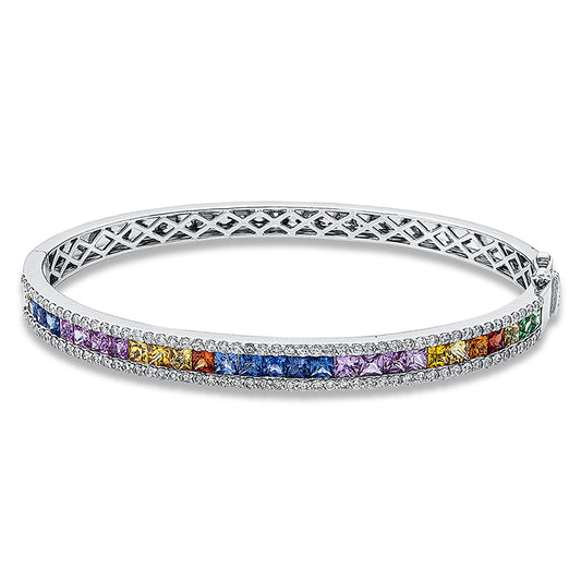 Armreif 18 kt WG, 104 Brill. 1,19 ct, TW-si, 28 Saphire 4,12 ct fancy
