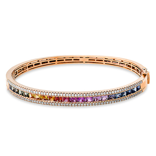 Armreif 18 kt RG, 118 Brill. 0,70 ct, TW-si, 22 Saphire 3,64 ct multicolor