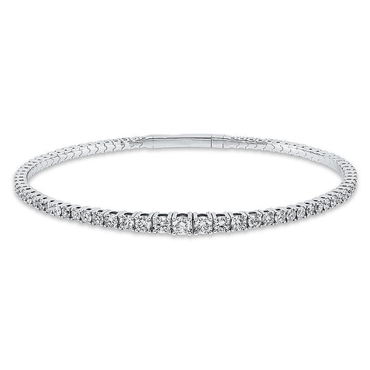 Armreif 18 kt WG, 26 Brill. 1,27 ct, 2 Brill. 0,23 ct, 1 Brill. 0,14 ct, 46 Brill. 1,34 ct, TW-si