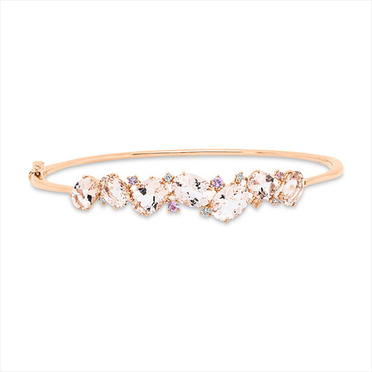 Armreif 18 kt RG, 5 Brill. 0,09 ct, TW-si, 7 Morganit 6,80 ct rosa, 5 Saphire 0,21 ct pink