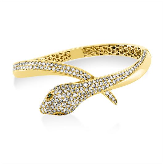 Armreif 18 kt GG, Fassung schwarz rhodiniert, 223 Brill. 4,27 ct, TW-vsi, 2 Tsavorith 0,06 ct grün