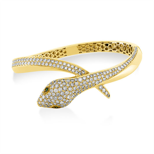 Armreif 18 kt GG, Fassung schwarz rhodiniert, 223 Brill. 4,27 ct, TW-vsi, 2 Tsavorith 0,06 ct grün