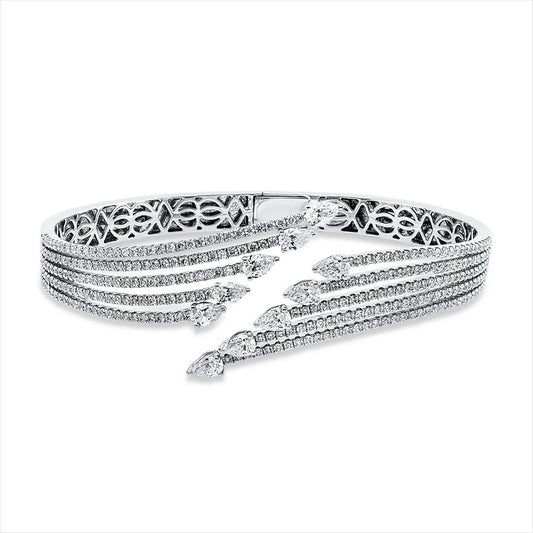 Armreif 18 kt WG, 10 Tropfen 1,33 ct, TW-vsi, 282 Brill. 1,94 ct, TW-vsi
