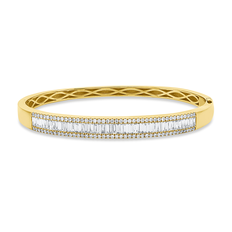 Armreif 18 kt GG, Fassung rhodiniert, 52 Bag. 1,28 ct, TW-si, 86 Brill. 0,62 ct, TW-si