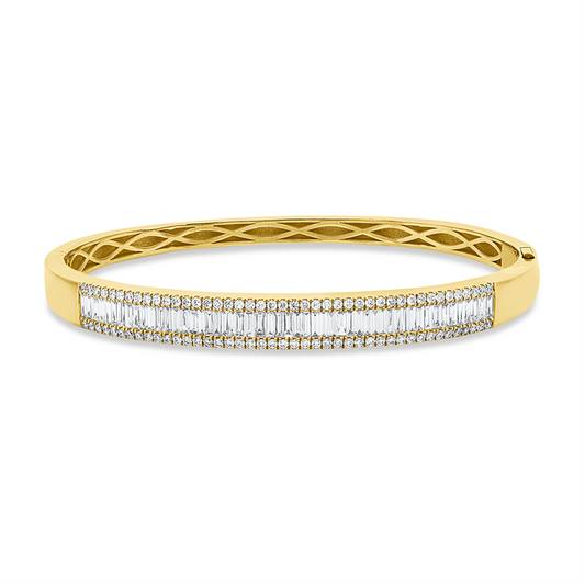 Armreif 18 kt GG, Fassung rhodiniert, 52 Bag. 1,28 ct, TW-si, 86 Brill. 0,62 ct, TW-si