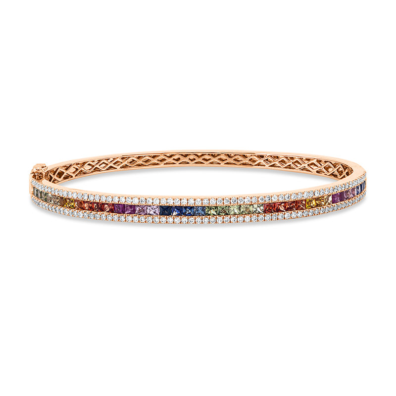 Armreif 18 kt RG, 134 Brill. 0,83 ct, TW-si, 40 Saphire 2,43 ct fancy