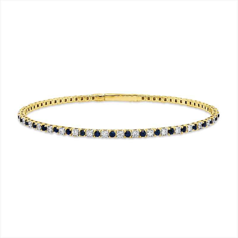 Armreif 18 kt GG, Fassung rhodiniert, 37 Brill. 0,88 ct, TW-si, 38 Saphire 1,15 ct blau