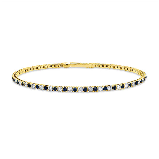 Armreif 18 kt GG, Fassung rhodiniert, 37 Brill. 0,88 ct, TW-si, 38 Saphire 1,15 ct blau