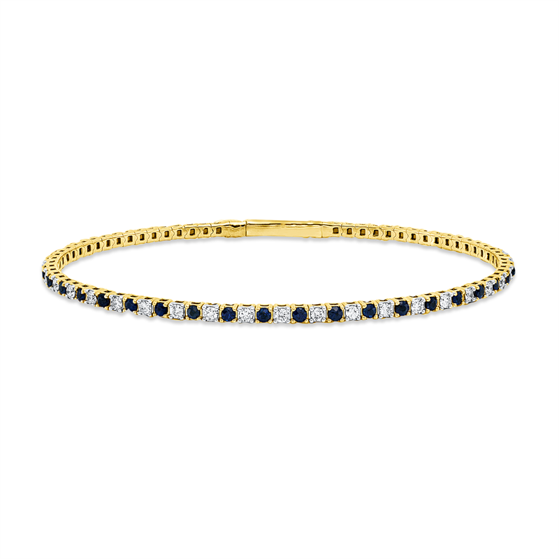 Armreif 18 kt GG, Fassung rhodiniert, 37 Brill. 0,88 ct, TW-si, 38 Saphire 1,15 ct blau