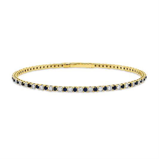 Armreif 18 kt GG, Fassung rhodiniert, 37 Brill. 0,88 ct, TW-si, 38 Saphire 1,15 ct blau