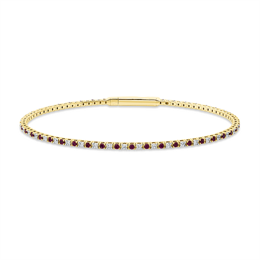 Armreif 18 kt GG, Fassung rhodiniert, 41 Brill. 0,49 ct, TW-si, 42 Rubine 0,59 ct rot
