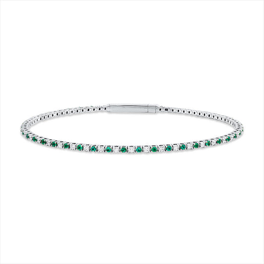 Armreif 18 kt WG, 41 Brill. 0,50 ct, TW-si, 42 Smaragde 0,59 ct grün