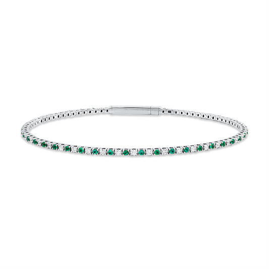 Armreif 18 kt WG, 41 Brill. 0,50 ct, TW-si, 42 Smaragde 0,59 ct grün