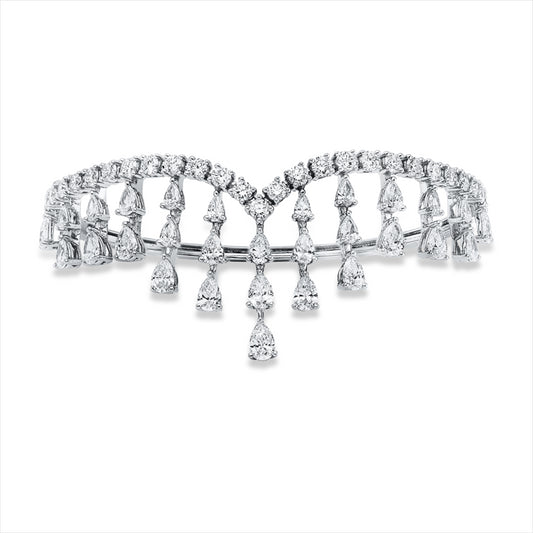 Armreif 18 kt WG, 29 Tropfen 4,20 ct, TW-vsi, 27 Brill. 2,16 ct, TW-si