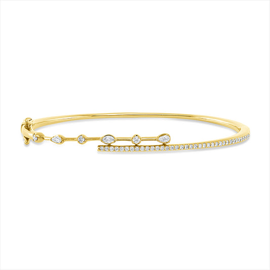 Armreif 18 kt GG, 1 Nav. 0,05 ct, TW-vsi, 2 Tropfen 0,07 ct, TW-vsi, 40 Brill. 0,32 ct, TW-si