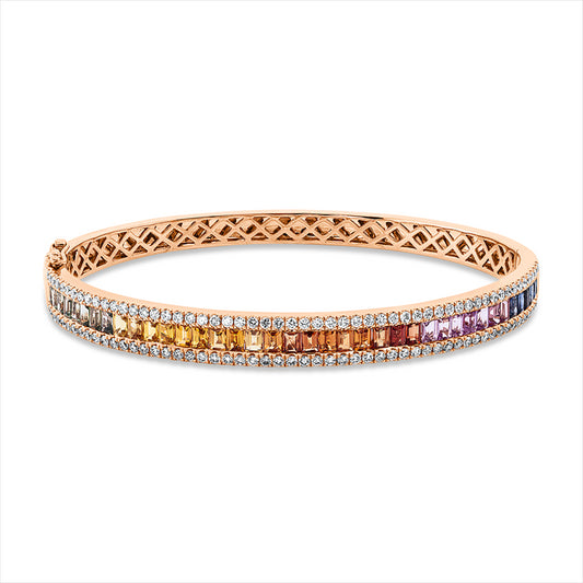 Armreif 18 kt RG, 110 Brill. 1,16 ct, TW-si, 39 Saphire 4,56 ct multicolor