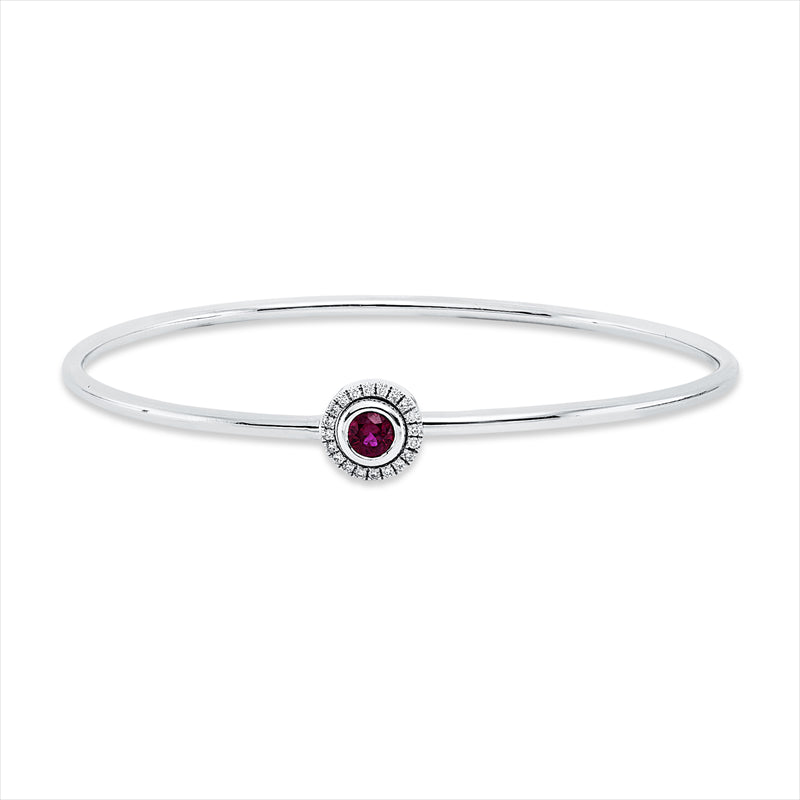 Armreif 14 kt WG, 20 Brill. 0,08 ct, TW-si, 1 Rubin 0,31 ct rot