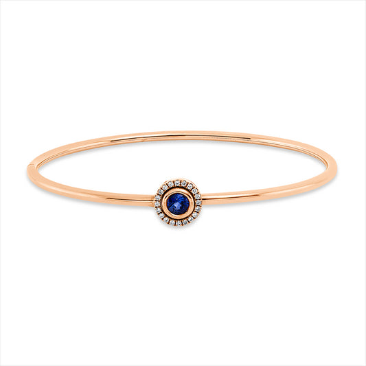 Armreif 14 kt RG, 20 Brill. 0,08 ct, TW-si, 1 Saphir 0,33 ct blau
