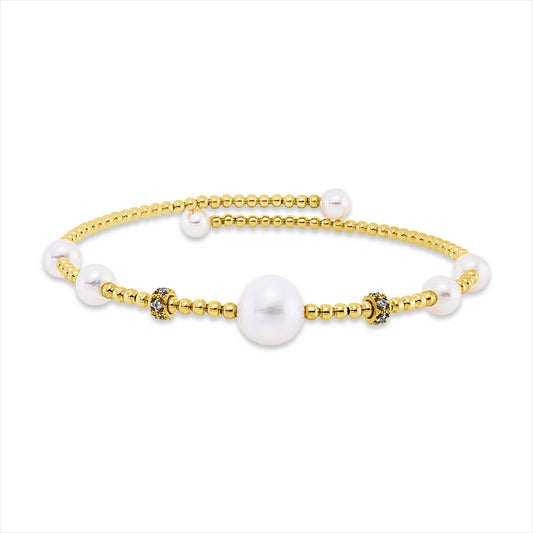 Armreif 18 kt GG, 10 Brill. 0,05 ct, TW-si, 1 SW weiß 8 mm, 2 SW weiß 4 mm, 4 SW weiß 4,5 mm