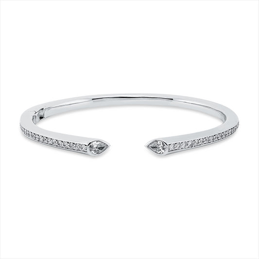 Armreif 18 kt WG, 2 Tropfen 0,45 ct, TW-vsi, 38 Brill. 0,72 ct, TW-vsi