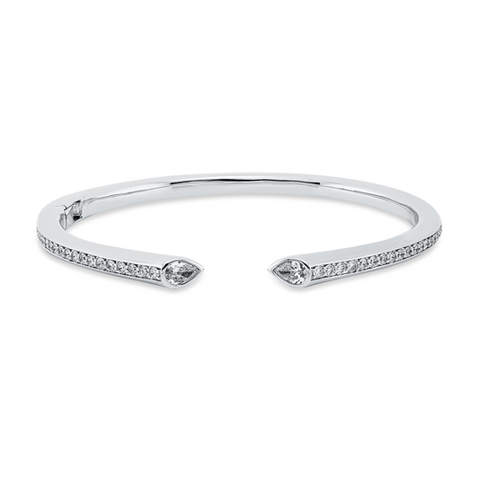 Armreif 18 kt WG, 2 Tropfen 0,45 ct, TW-vsi, 38 Brill. 0,72 ct, TW-vsi