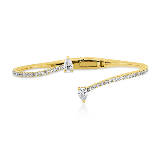 Armreif 18 kt GG, 2 Tropfen 0,63 ct, TW-vsi, 74 Brill. 1,61 ct, TW-si
