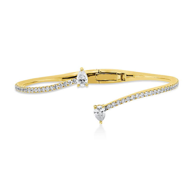 Armreif 18 kt GG, 2 Tropfen 0,63 ct, TW-vsi, 74 Brill. 1,61 ct, TW-si